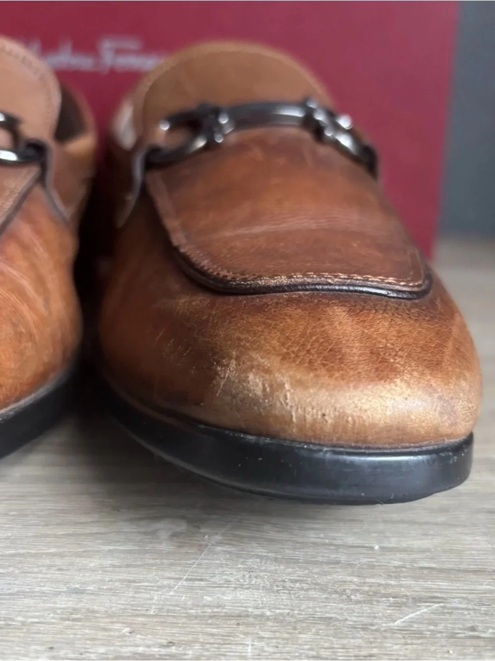 Salvatore Ferragamo REE 8 Brown Pebbled Calf Leather Dress Gancini Loafers Men'